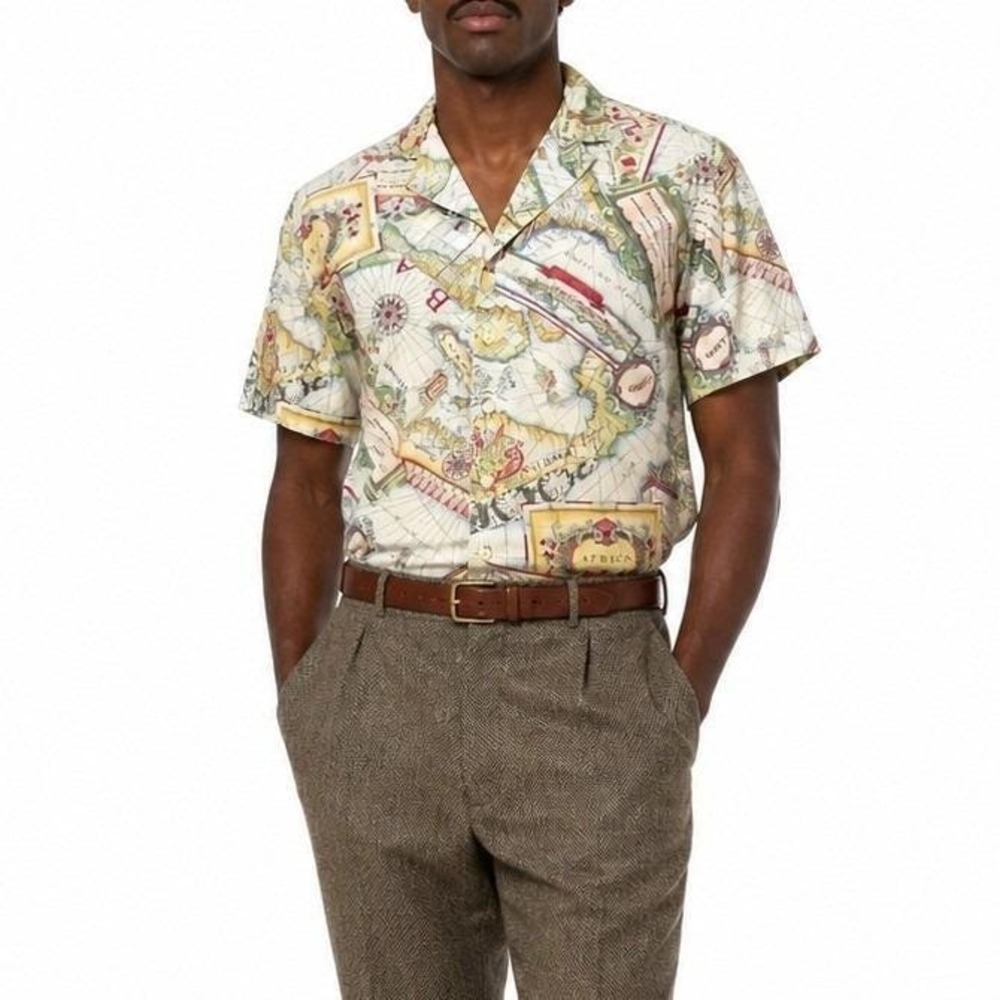 80s Vintage Graphic Print Casual Shirt Mens L Short Sleeve Baroque Button Up Liz